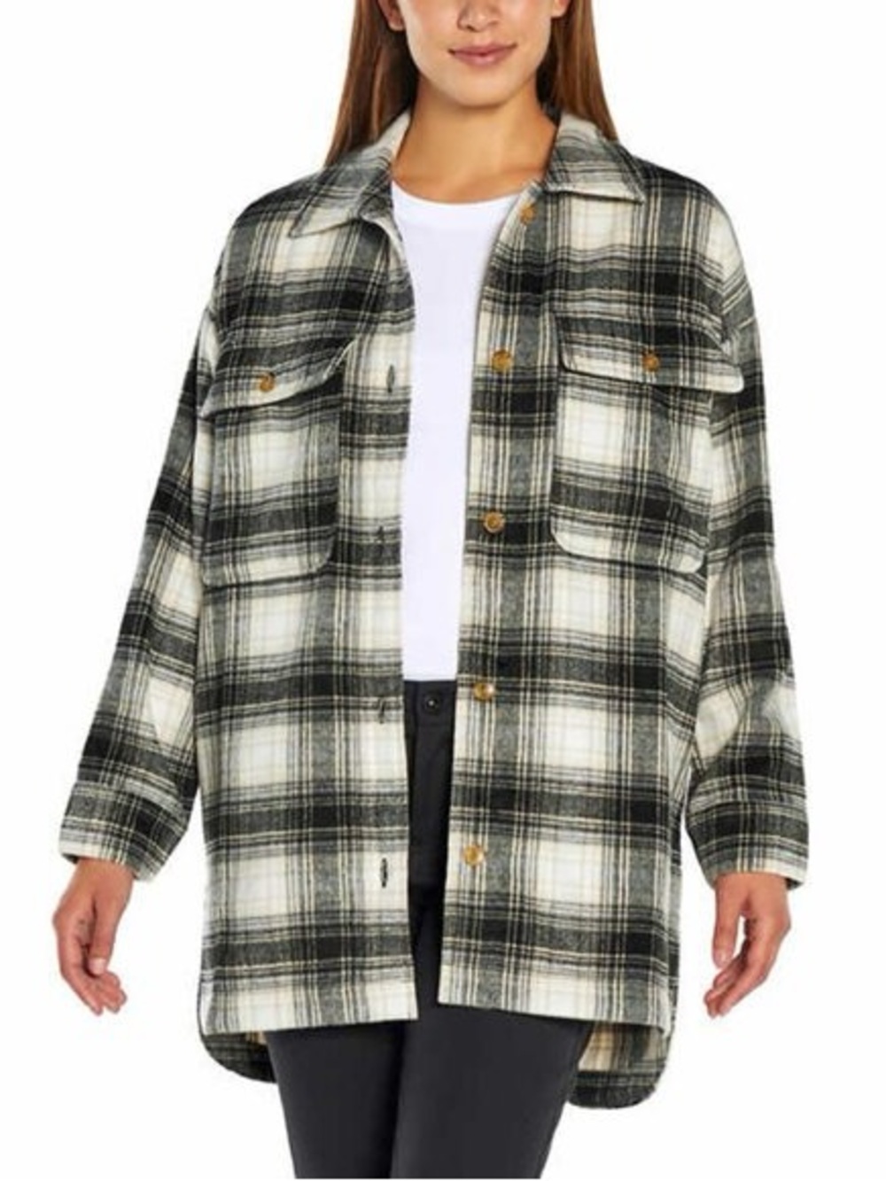 Banana Republic Women's Flannel Plaid Shirt Mid Length Jacket Shacket Barn Coat